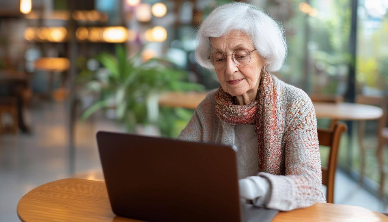 old woman using laptop