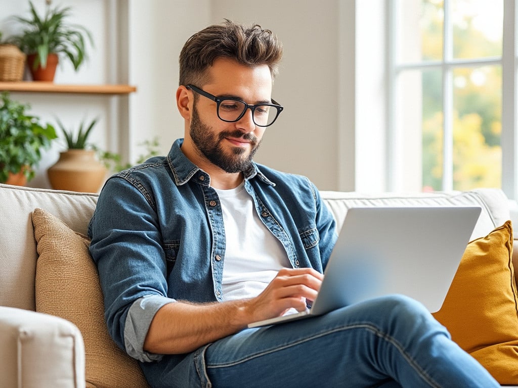 Gen X man on couch taking test